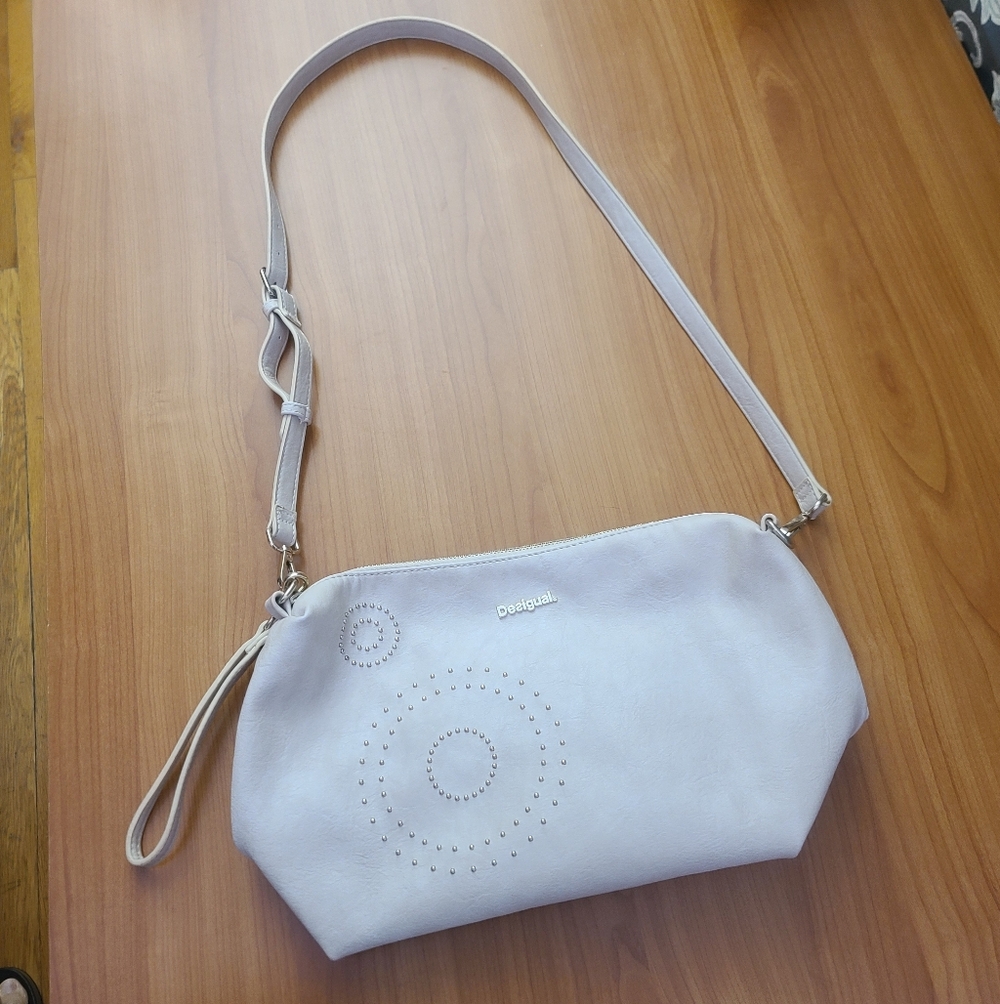 Desigual Women’s Beige Crossbody Handbag‎ Studded Circle Design Zipper